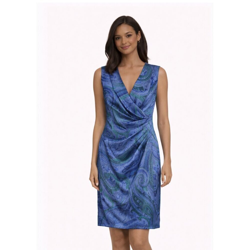 💙💚 RALPH LAUREN Blue & Green Paisley Sleeveless Draped Dress – Size 2